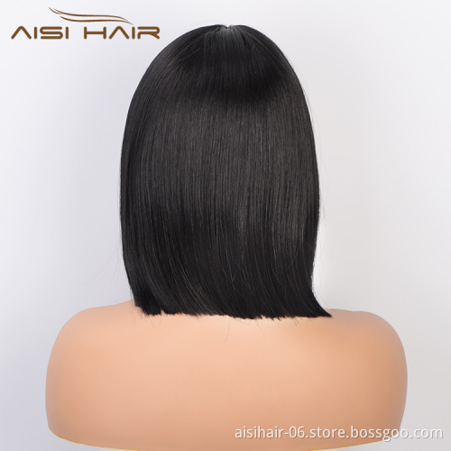 Aisi Hair Wholesale Cheap Vendor Natural Straight Wave Short Bob Lace Frontal Wig Synthetic Hair For Black Women Lace Front Wig